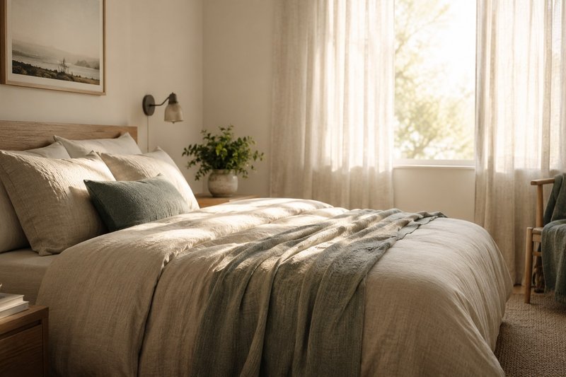 A calm, restful bedroom representing fertility Feng Shui