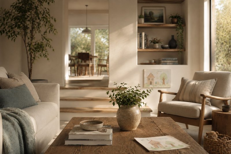 A warm family living space representing residential Feng Shui